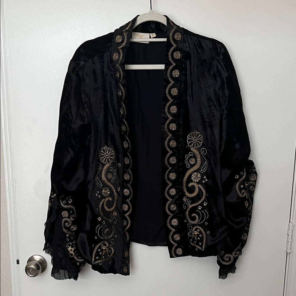 The Hippie Shake black velvet, gold embroidered jacket Size UK 10-12